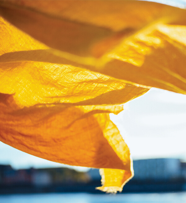 Yellow cloth blowing in the wind